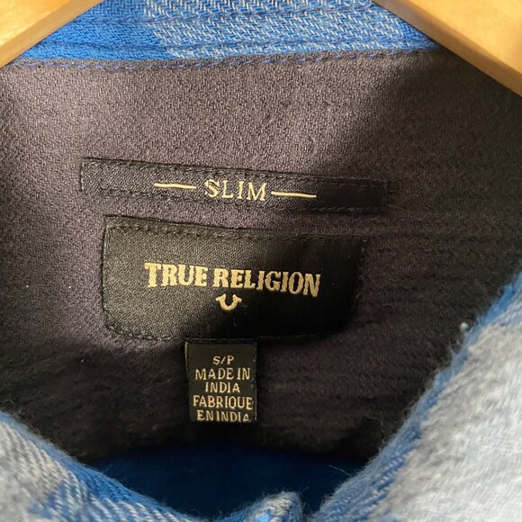 True Religion Blue Plaid Shirt Size S - Picture 5 of 6